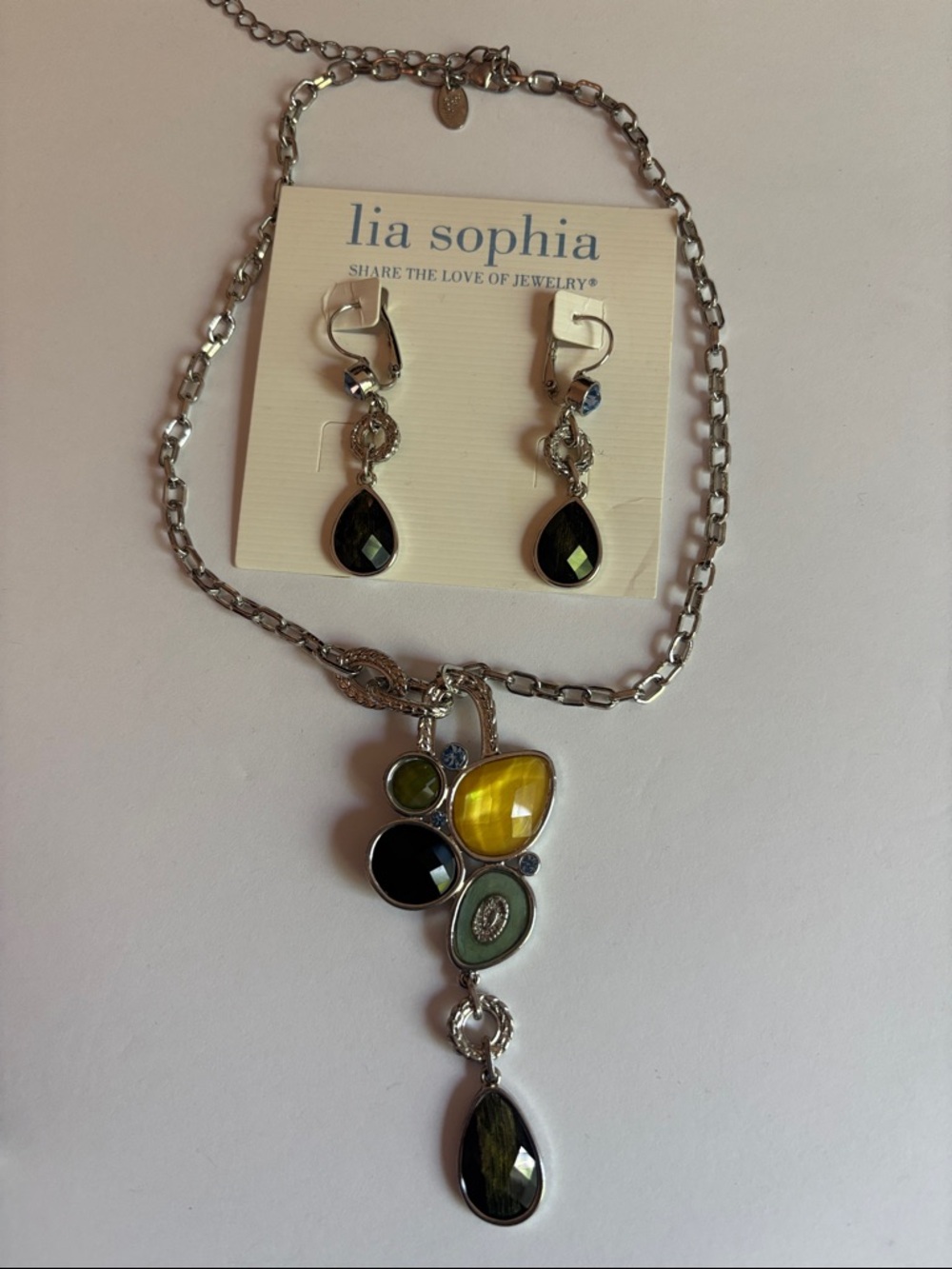 lia sophia Multicolor Teardrop Pendant Necklace and Earrings Set